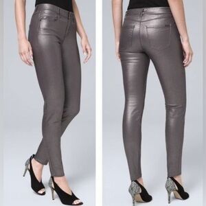 White House Black Market The Skinny Mid Rise Dark Gray Foil Ankle Jeans Sz 4 NWT